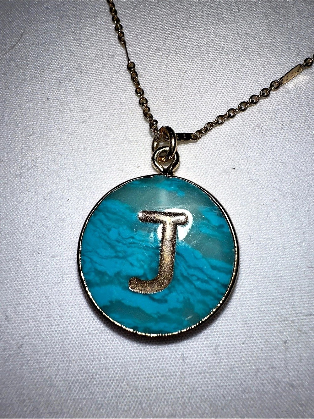 Bella Jack J Initial Water Ocean Pendant Necklace Blue Gold Turquoise